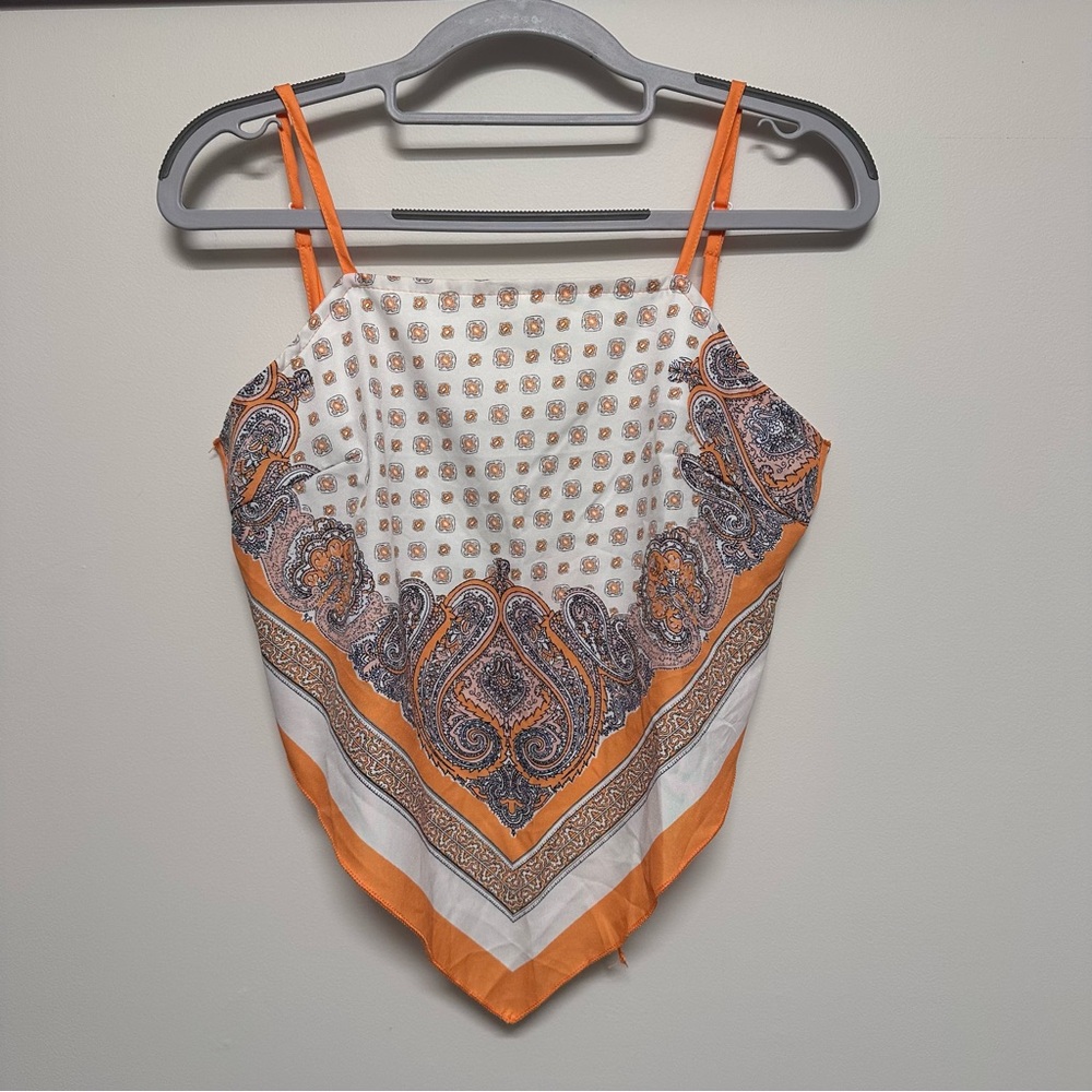 Orange Paisley Handkerchief Cami Top Tieback